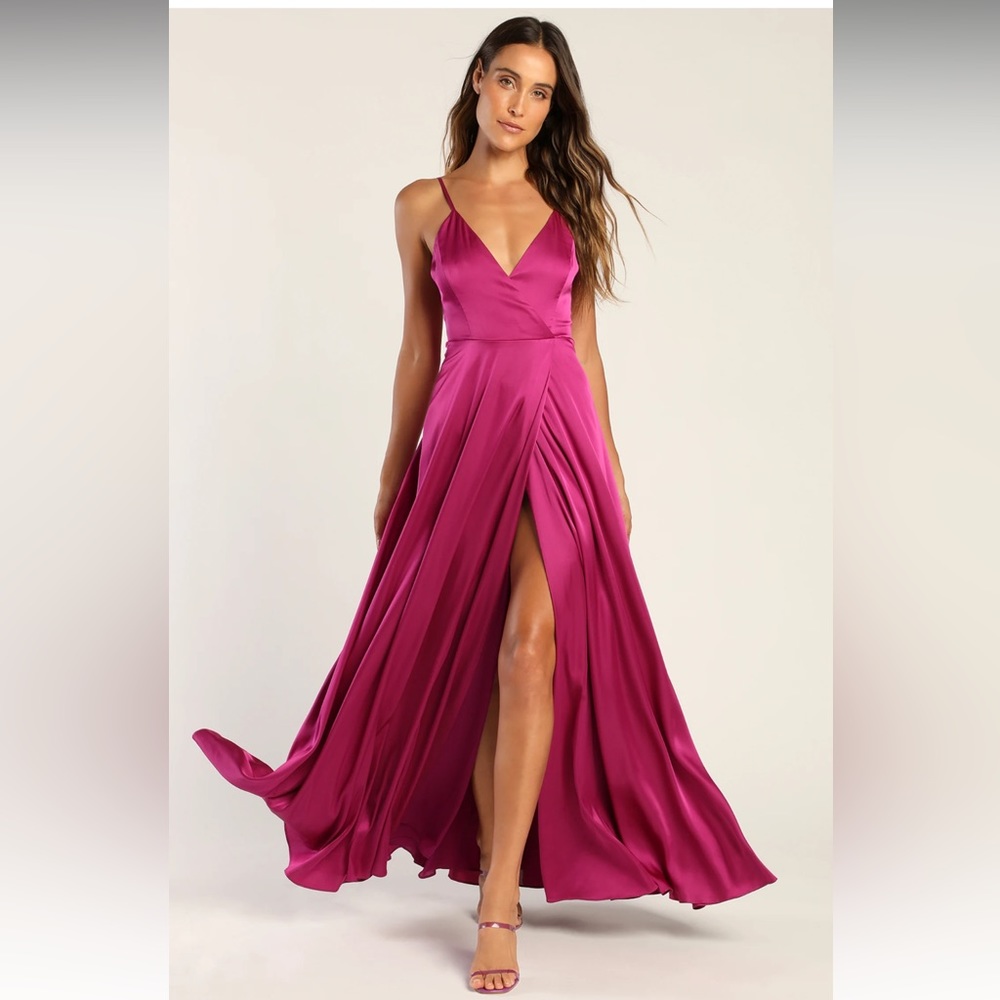 Ode To Love Magenta Satin Maxi Dress